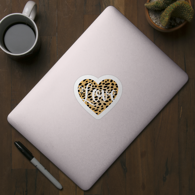 Cheetah Leopard Original Print Heart Shape with Love Word by RageRabbit